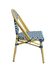 Aluminium PE Rattan Bistro Chair – Blue &amp White Woven Café Style | Stalwart DA-ZF2003CGDBL 2