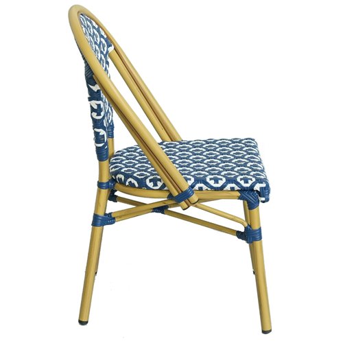 Aluminium PE Rattan Bistro Chair – Blue &amp White Woven Café Style | Stalwart DA-ZF2003CGDBL