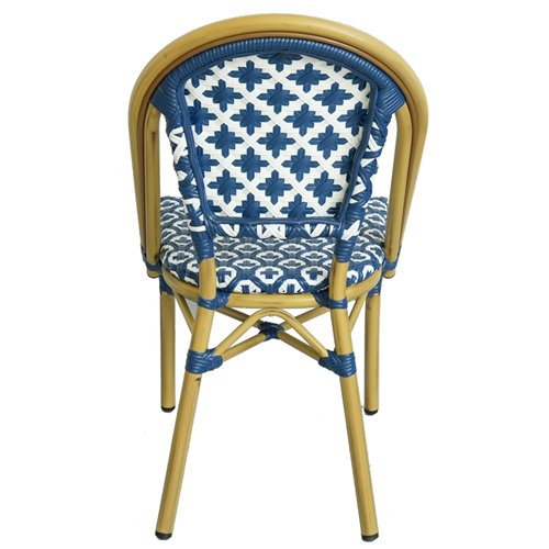 Aluminium PE Rattan Bistro Chair – Blue &amp White Woven Café Style | Stalwart DA-ZF2003CGDBL