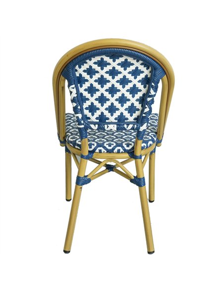 Aluminium PE Rattan Bistro Chair – Blue &amp White Woven Café Style | Stalwart DA-ZF2003CGDBL