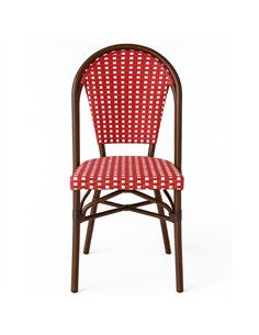Aluminium PE Rattan Bistro Chair – Red &amp White Woven Café Style | Stalwart DA-ZF2045CDBRD