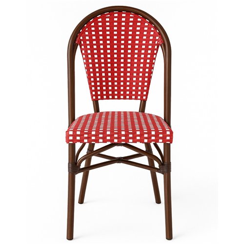 Aluminium PE Rattan Bistro Chair – Red &amp White Woven Café Style | Stalwart DA-ZF2045CDBRD