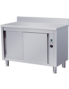 Professional Heated Worktop Cupboard with Splashback – Stainless Steel Sliding Doors – 1000×600×950mm | Stalwart DA-VTC106WB