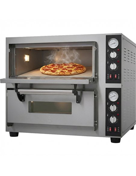 Commercial Pizza Oven Electric 2 Chambers 500×500mm 500°C Mechanical Controls 8.4kW 400V 770×700×710mm | Stalwart DA-PS552