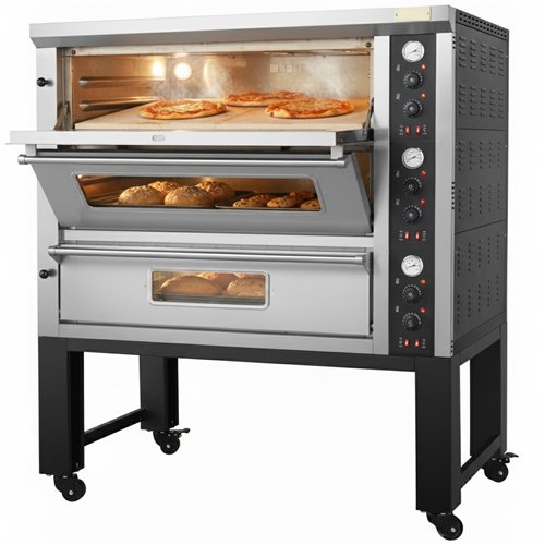 Commercial Pizza Oven with Stand Electric 3 Chambers 6+6+6 Pizzas × 33cm 500°C Mechanical Controls 19.8kW 400V | Stalwart DA-PS6