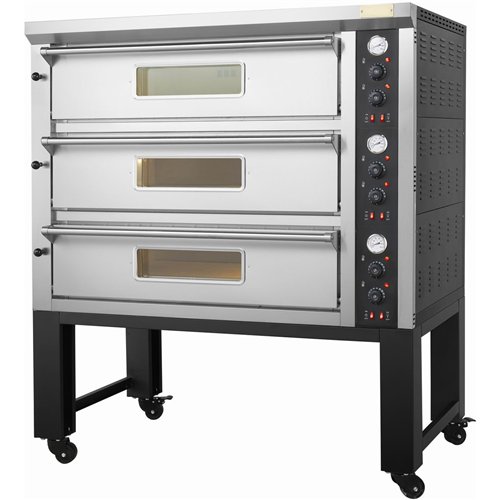 Commercial Pizza Oven with Stand Electric 3 Chambers 6+6+6 Pizzas × 33cm 500°C Mechanical Controls 19.8kW 400V | Stalwart DA-PS6