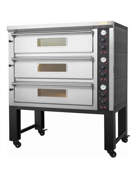 Commercial Pizza Oven with Stand Electric 3 Chambers 6+6+6 Pizzas × 33cm 500°C Mechanical Controls 19.8kW 400V | Stalwart DA-PS6