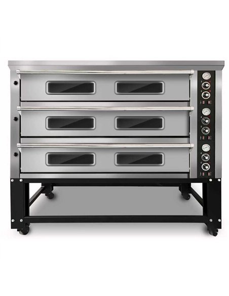Commercial Pizza Oven with Stand Electric 3 Chambers 8+8+8 Pizzas × 33cm 500°C Mechanical Controls 25.2kW 400V | Stalwart DA-PS8