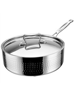 Hammered Triple-Layer Stainless Steel Saucepan with Long Handle ø280×85mm 4.5L Silver Finish | Stalwart DA-C0311029S