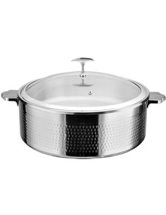 Hammered Triple-Layer Stainless Steel 4.5L Casserole Φ320×H120mm with Glass Lid – Silver Finish | Stalwart DA-E0312001