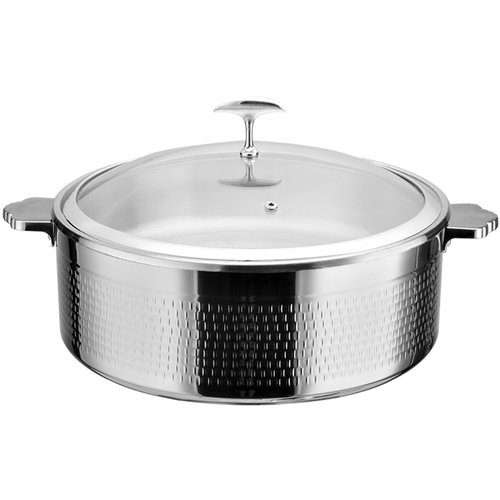 Hammered Triple-Layer Stainless Steel 4.5L Casserole Φ320×H120mm with Glass Lid – Silver Finish | Stalwart DA-E0312001