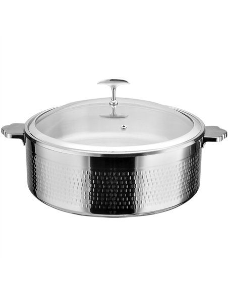 Hammered Triple-Layer Stainless Steel 4.5L Casserole Φ320×H120mm with Glass Lid – Silver Finish | Stalwart DA-E0312001