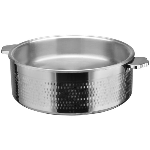 Hammered Triple-Layer Stainless Steel 4.5L Casserole Φ320×H120mm with Glass Lid – Silver Finish | Stalwart DA-E0312001