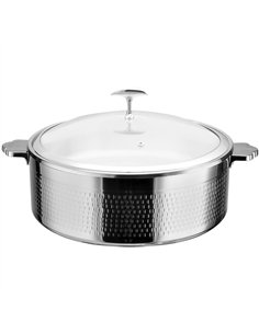 Hammered Tri‑Ply Stainless Steel 4.5L Casserole Φ320×H120mm with Glass Lid &amp Ceramic Food Pan – Silver Finish| Stalwart DA-E0