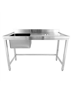 Commercial Stainless Steel Single Sink with Left Bowl &amp Right Scrapping Hole + Splashback 1500x600x950mm | Stalwart DA-WHSTD1