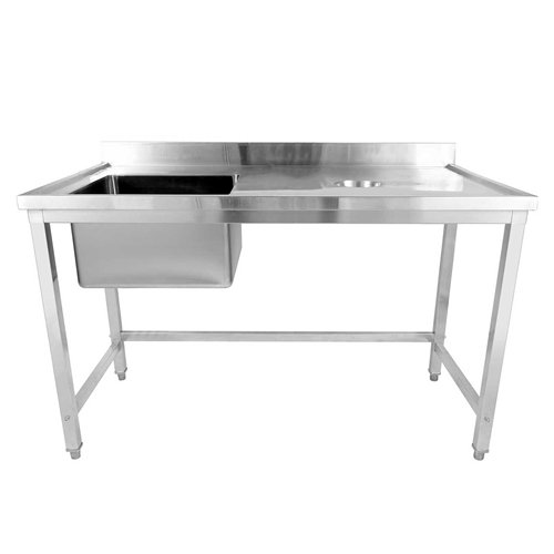 Commercial Stainless Steel Single Sink with Left Bowl &amp Right Scrapping Hole + Splashback 1500x600x950mm | Stalwart DA-WHSTD1
