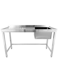 Commercial Stainless Steel Single Sink with Right Bowl &amp Left Scrapping Hole + Splashback 1500x600x950mm | Stalwart DA-WHSTD1