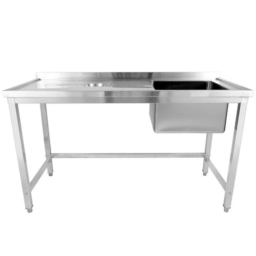 Commercial Stainless Steel Single Sink with Right Bowl &amp Left Scrapping Hole + Splashback 1500x600x950mm | Stalwart DA-WHSTD1