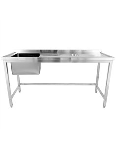 Commercial Stainless Steel Single Sink with Left Bowl &amp Right Scrapping Hole + Splashback 1800x600x950mm | Stalwart DA-WHSTD1