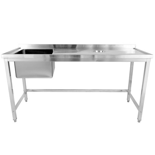Commercial Stainless Steel Single Sink with Left Bowl &amp Right Scrapping Hole + Splashback 1800x600x950mm | Stalwart DA-WHSTD1