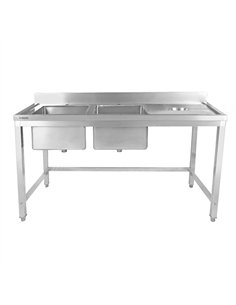 Commercial Stainless Steel Double Sink with 2 Left Bowls &amp Right Scrapping Hole + Splashback 1500x600x950mm | Stalwart DA-WHS