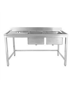 Commercial Stainless Steel Double Sink with 2 Right Bowls &amp Left Scrapping Hole + Splashback 1500x600x950mm | Stalwart DA-WHS