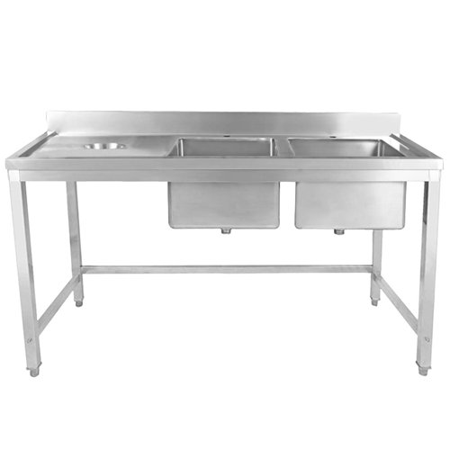Commercial Stainless Steel Double Sink with 2 Right Bowls &amp Left Scrapping Hole + Splashback 1800x600x950mm | Stalwart DA-WHS