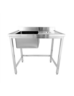 Commercial Stainless Steel Single Sink with Left Bowl &amp Right Scrapping Hole + Splashback 1000x600x950mm | Stalwart DA-WHSTD1