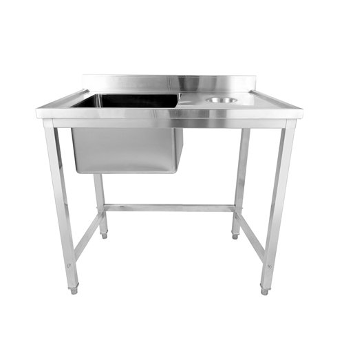 Commercial Stainless Steel Single Sink with Left Bowl &amp Right Scrapping Hole + Splashback 1000x600x950mm | Stalwart DA-WHSTD1