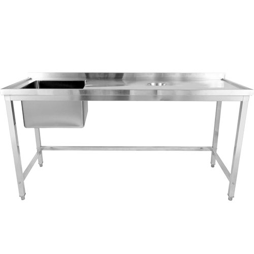 Commercial Stainless Steel Single Sink with Left Bowl &amp Right Scrapping Hole + Splashback 2000x600x950mm | Stalwart DA-WHSTD2