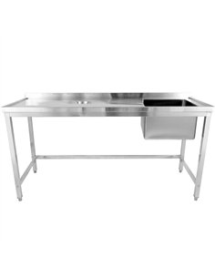 Commercial Stainless Steel Single Sink with Right Bowl &amp Left Scrapping Hole + Splashback 2000x600x950mm | Stalwart DA-WHSTD2