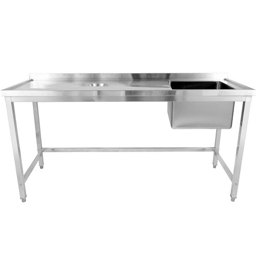Commercial Stainless Steel Single Sink with Right Bowl &amp Left Scrapping Hole + Splashback 2000x600x950mm | Stalwart DA-WHSTD2