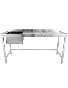Commercial Stainless Steel Single Sink with Left Bowl &amp Right Scrapping Hole + Splashback 2000x700x950mm | Stalwart DA-WHSTD2