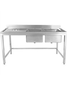 Commercial Stainless Steel Double Sink with 2 Right Bowls &amp Left Scrapping Hole + Splashback 2000x700x950mm | Stalwart DA-WHS