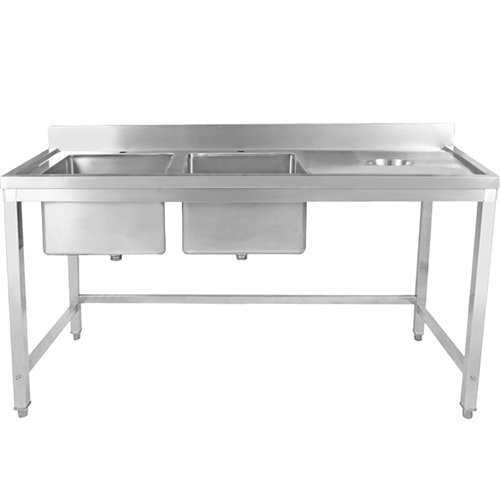 Commercial Stainless Steel Double Sink with 2 Left Bowls &amp Right Scrapping Hole + Splashback 2000x600x950mm | Stalwart DA-WHS