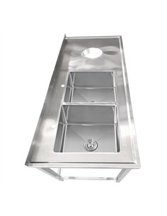 Commercial Stainless Steel Double Sink with 2 Left Bowls &amp Right Scrapping Hole + Splashback 2000x600x950mm | Stalwart DA-WHS 2