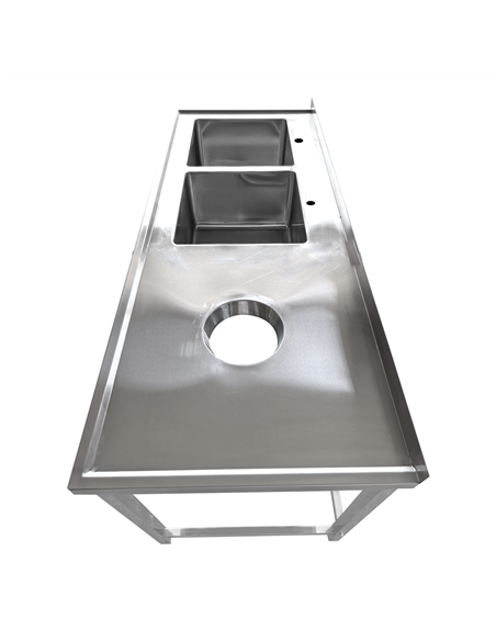 Commercial Stainless Steel Double Sink with 2 Left Bowls &amp Right Scrapping Hole + Splashback 2000x600x950mm | Stalwart DA-WHS