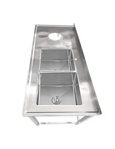 Commercial Stainless Steel Double Sink with 2 Right Bowls &amp Left Scrapping Hole + Splashback 2000x600x950mm | Stalwart DA-WHS 2