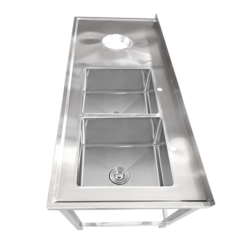 Commercial Stainless Steel Double Sink with 2 Right Bowls &amp Left Scrapping Hole + Splashback 2000x600x950mm | Stalwart DA-WHS