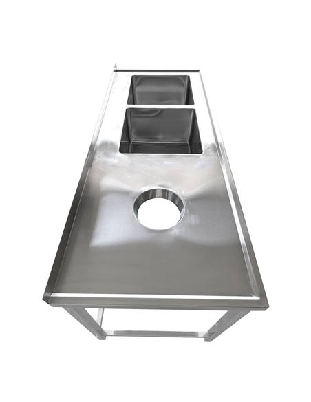 Commercial Stainless Steel Double Sink with 2 Right Bowls &amp Left Scrapping Hole + Splashback 2000x600x950mm | Stalwart DA-WHS