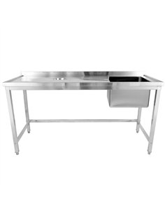 Commercial Stainless Steel Single Sink with Right Bowl &amp Left Scrapping Hole + Splashback 1800x600x950mm | Stalwart DA-WHSTD1