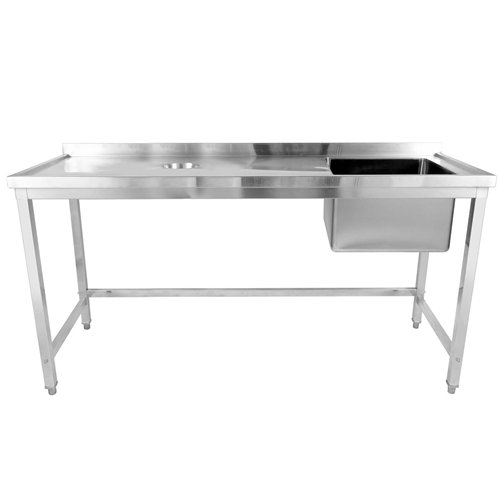 Commercial Stainless Steel Single Sink with Right Bowl &amp Left Scrapping Hole + Splashback 1800x600x950mm | Stalwart DA-WHSTD1