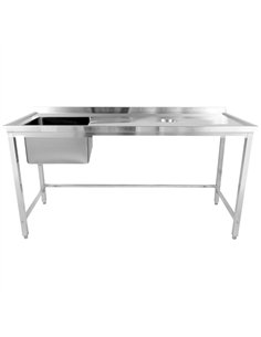 Commercial Stainless Steel Single Sink with Left Bowl &amp Right Scrapping Hole + Splashback 1800x700x950mm | Stalwart DA-WHSTD1