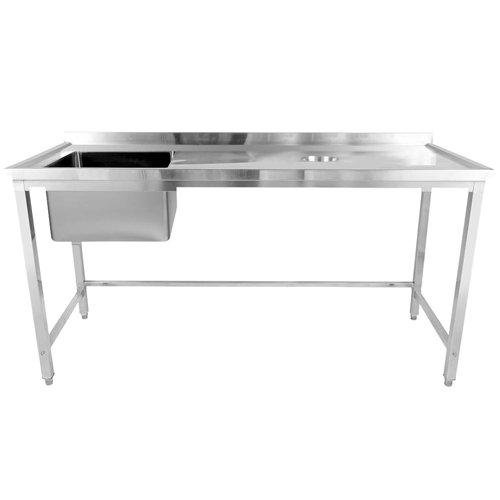 Commercial Stainless Steel Single Sink with Left Bowl &amp Right Scrapping Hole + Splashback 1800x700x950mm | Stalwart DA-WHSTD1