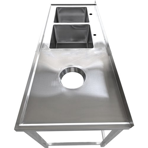 Commercial Stainless Steel Double Sink with 2 Left Bowls &amp Right Scrapping Hole + Splashback 1800x700x950mm | Stalwart DA-WHS