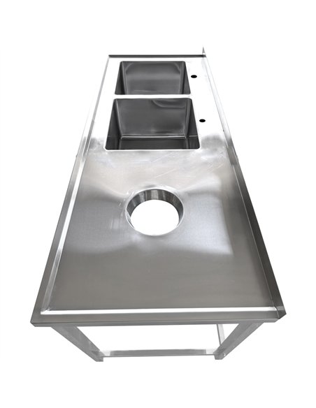 Commercial Stainless Steel Double Sink with 2 Left Bowls &amp Right Scrapping Hole + Splashback 1800x700x950mm | Stalwart DA-WHS