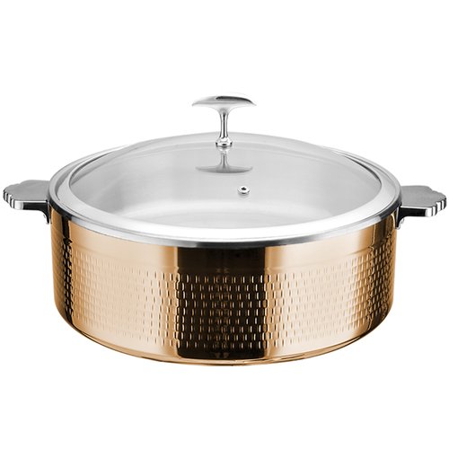 Hammered Triple-Layer Stainless Steel 4.5L Casserole Φ320×H120mm with Glass Lid – Copper Finish | Stalwart DA-E0312010