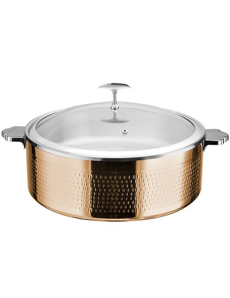 Hammered Triple-Layer Stainless Steel 4.5L Casserole Φ320×H120mm with Glass Lid – Copper Finish | Stalwart DA-E0312010