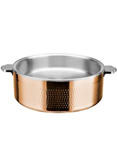 Hammered Triple-Layer Stainless Steel 4.5L Casserole Φ320×H120mm with Glass Lid – Copper Finish | Stalwart DA-E0312010 2