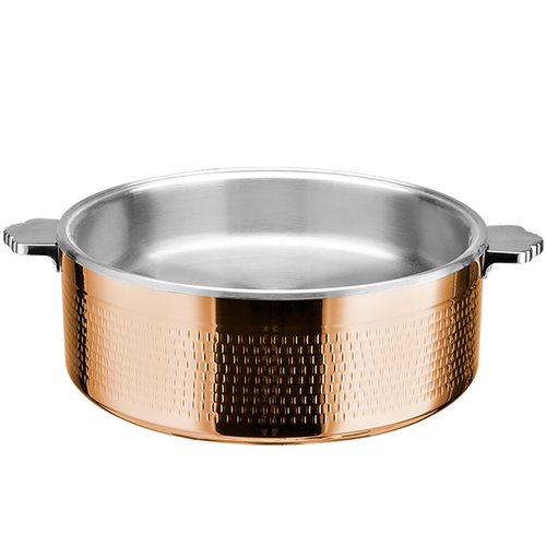 Hammered Triple-Layer Stainless Steel 4.5L Casserole Φ320×H120mm with Glass Lid – Copper Finish | Stalwart DA-E0312010
